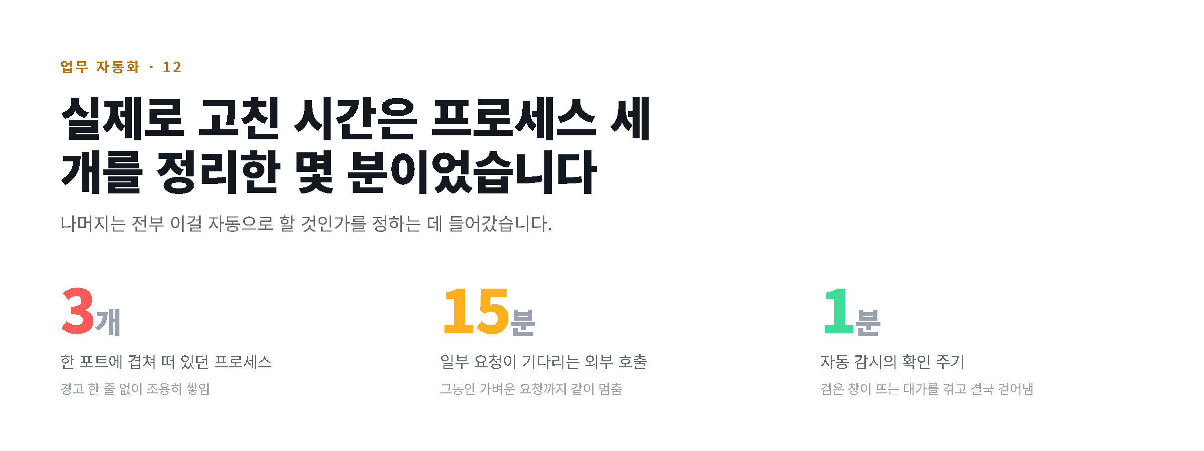 실제로 고친 시간은 프로세스 세 개를 정리한 몇 분이었습니다